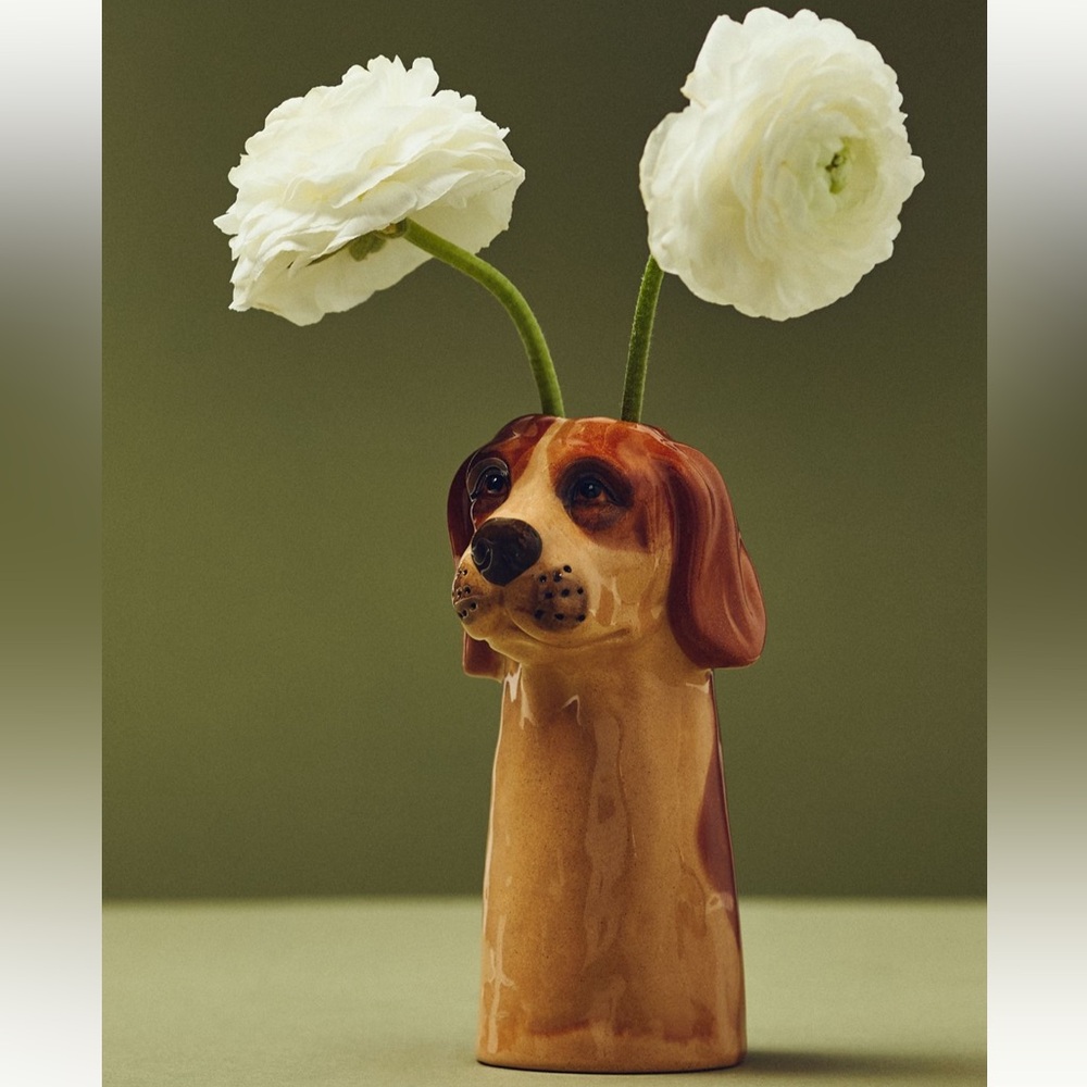ANTHRO Stoneware Dog Vase - Bloodhound